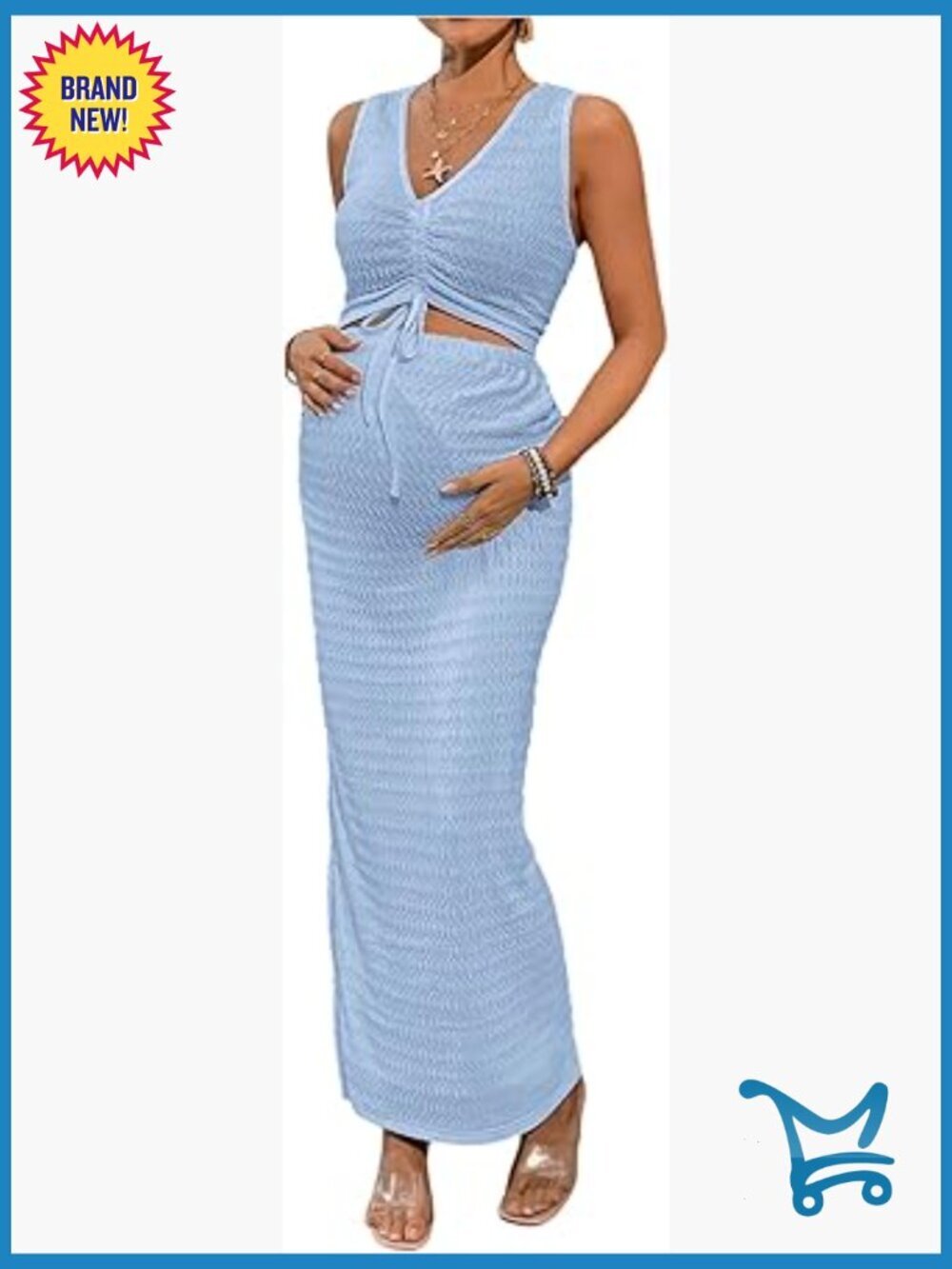 Maternity 2 Piece Outfits Textured Tank Top Bodycon Maxi Skirt Set